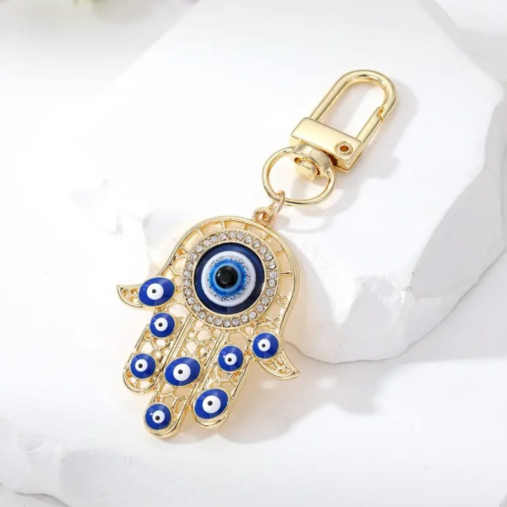Brand New Rhinestone Hamsa Hand Devil Eye Pendant Keychain  Bag Charm
